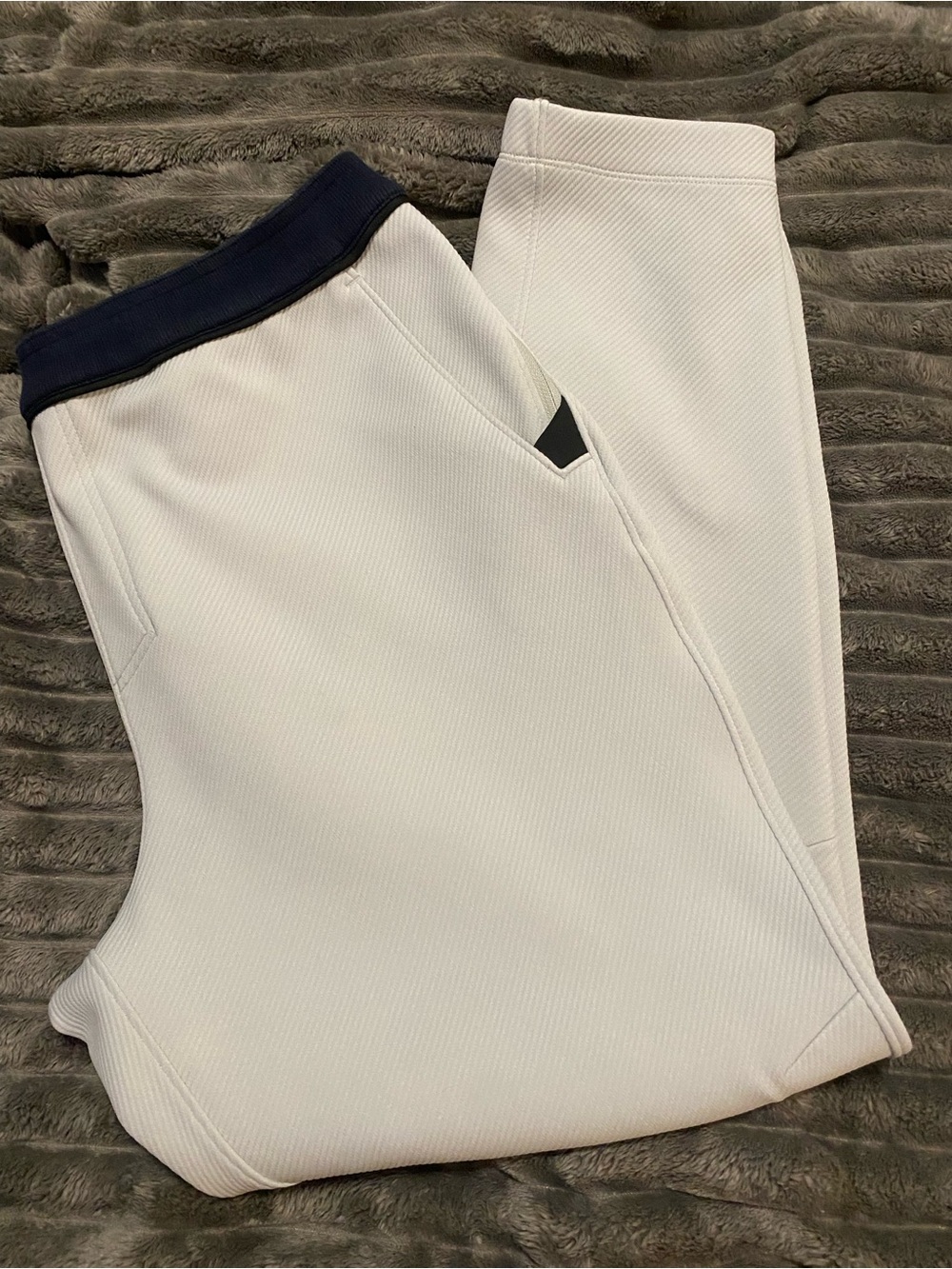 Rhone Cream Ribbed Joggers with Navy Waistband